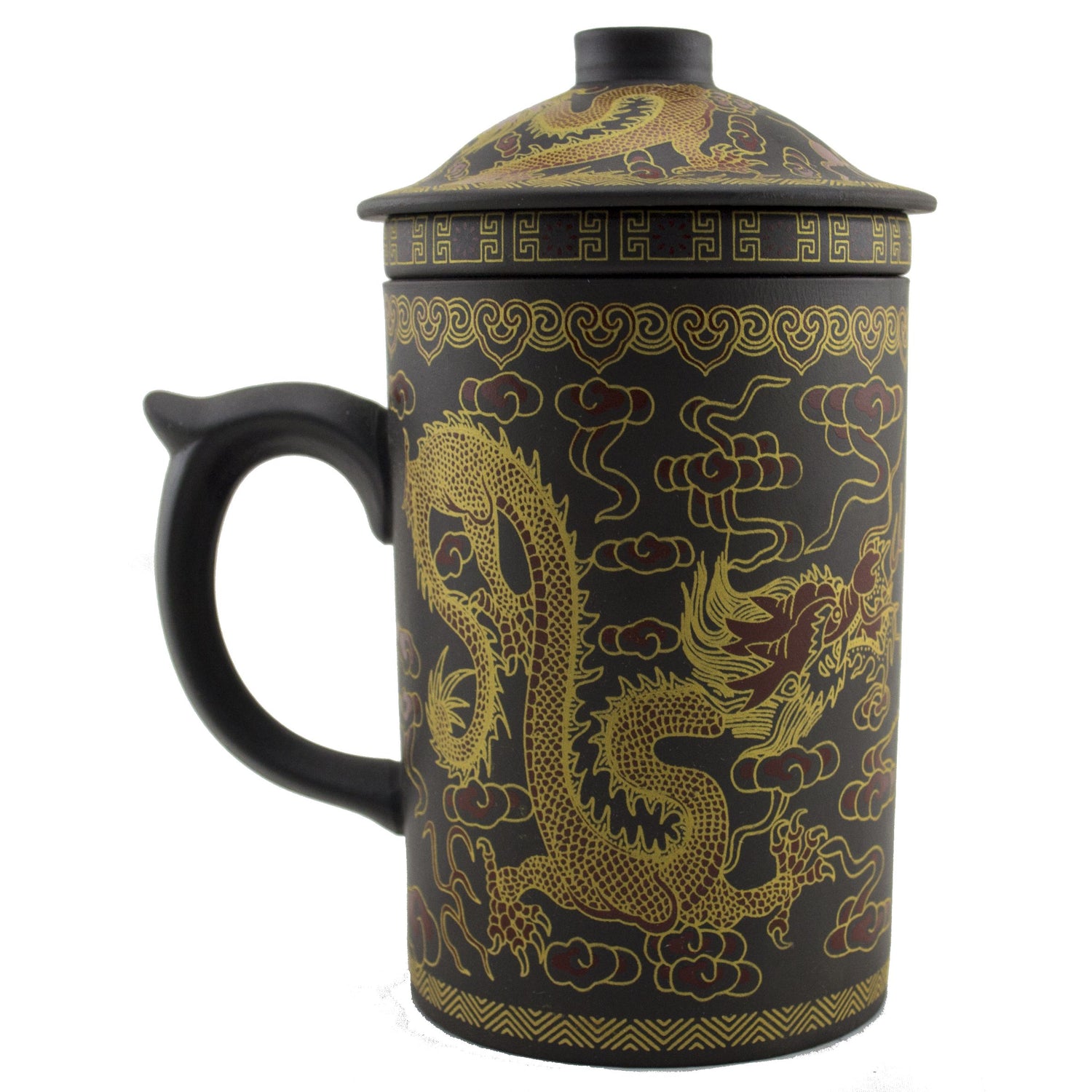 Yi Xing Clay Strainer Mug With Gold Dragon (Brown) Original Source