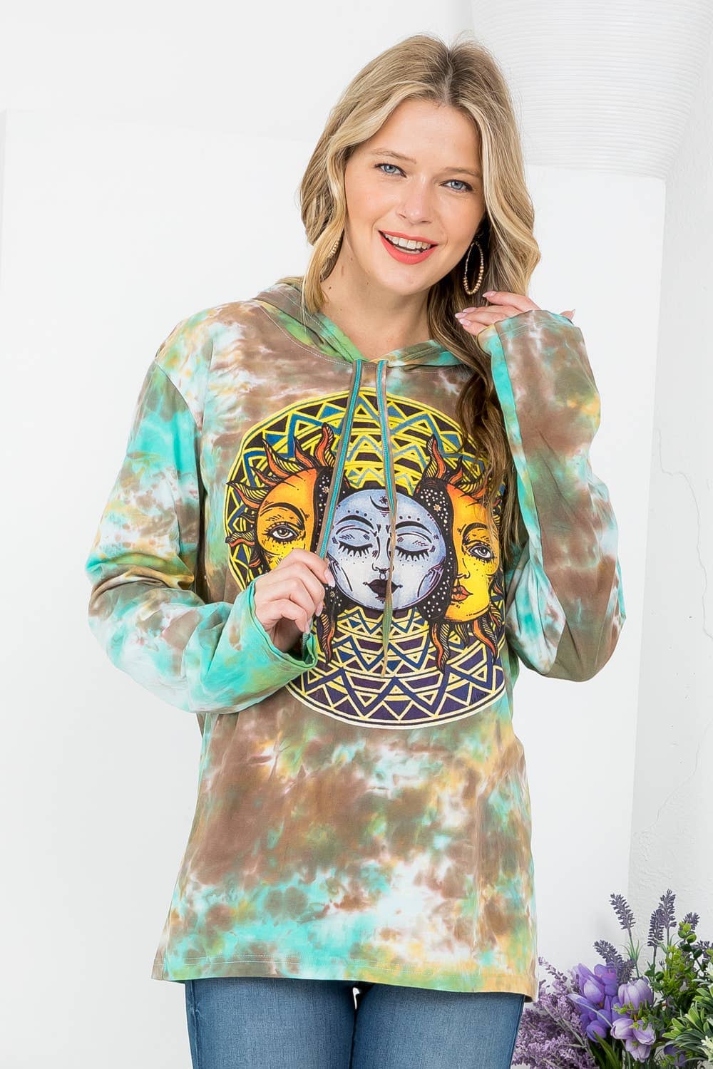 Unisex Sun Moon Print Tie-Dye Hoodie Hoodie Kathmandu Imports XLarge