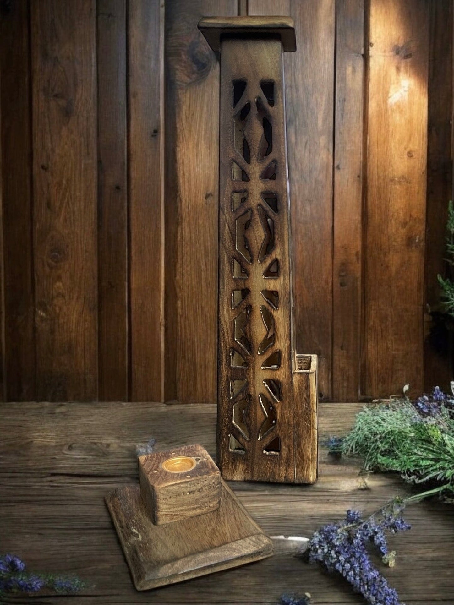 Hand Carved Wooden Incense Burner Tower with Incense holder AJABA NATURALS®