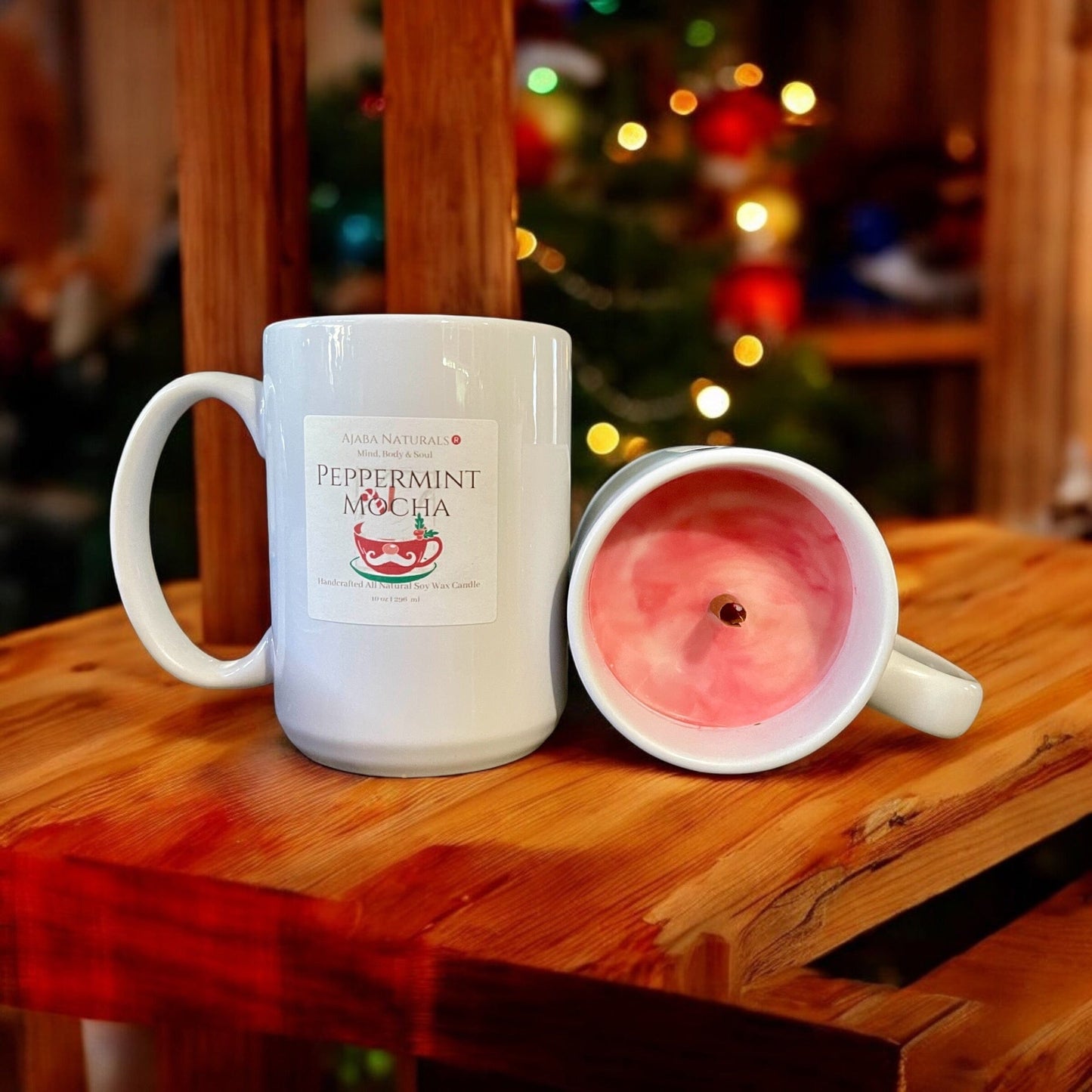 Peppermint Mocha Handcrafted Soy Wax Candle in Mug AJABA NATURALS®