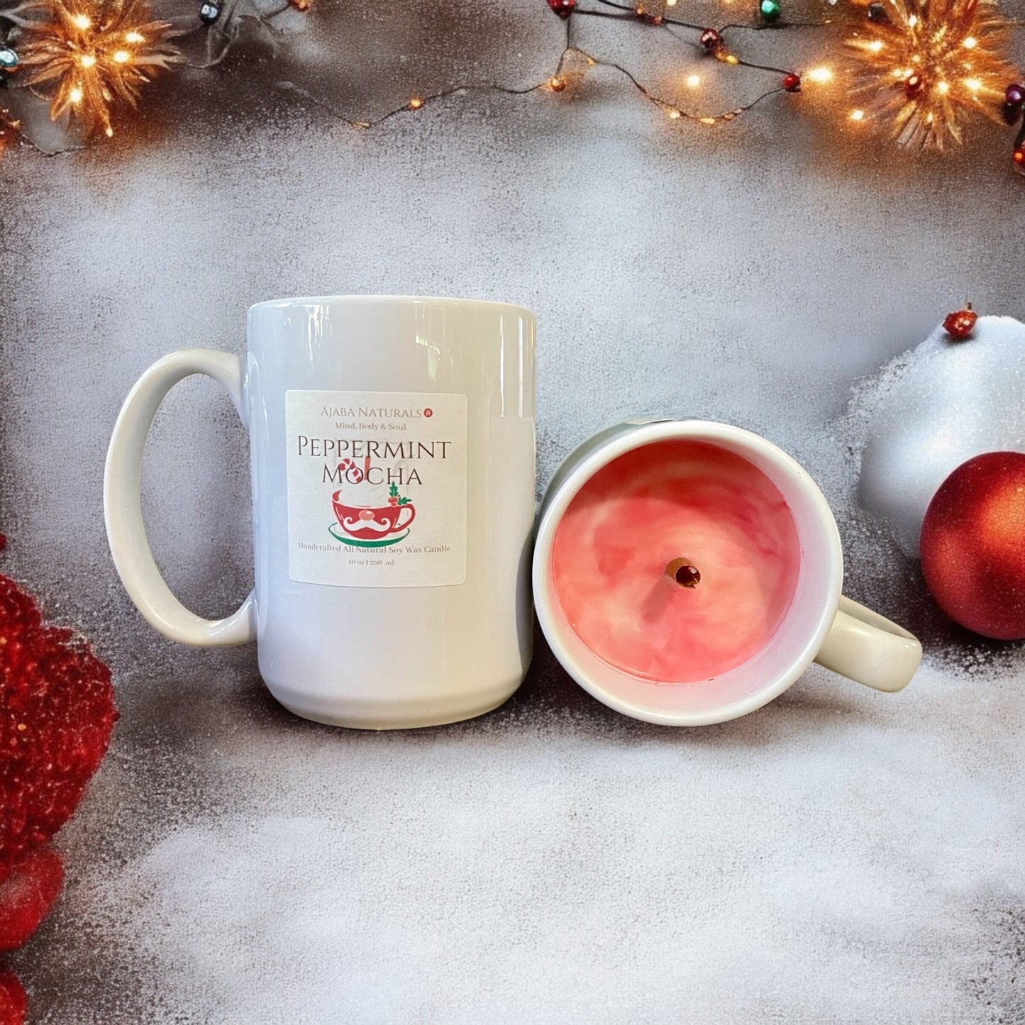 Peppermint Mocha Handcrafted Soy Wax Candle in Mug AJABA NATURALS®