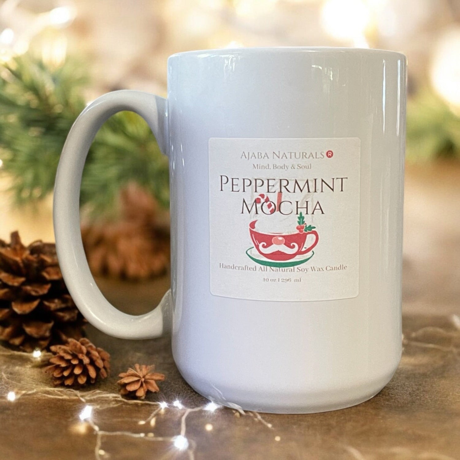Peppermint Mocha Handcrafted Soy Wax Candle in Mug AJABA NATURALS®