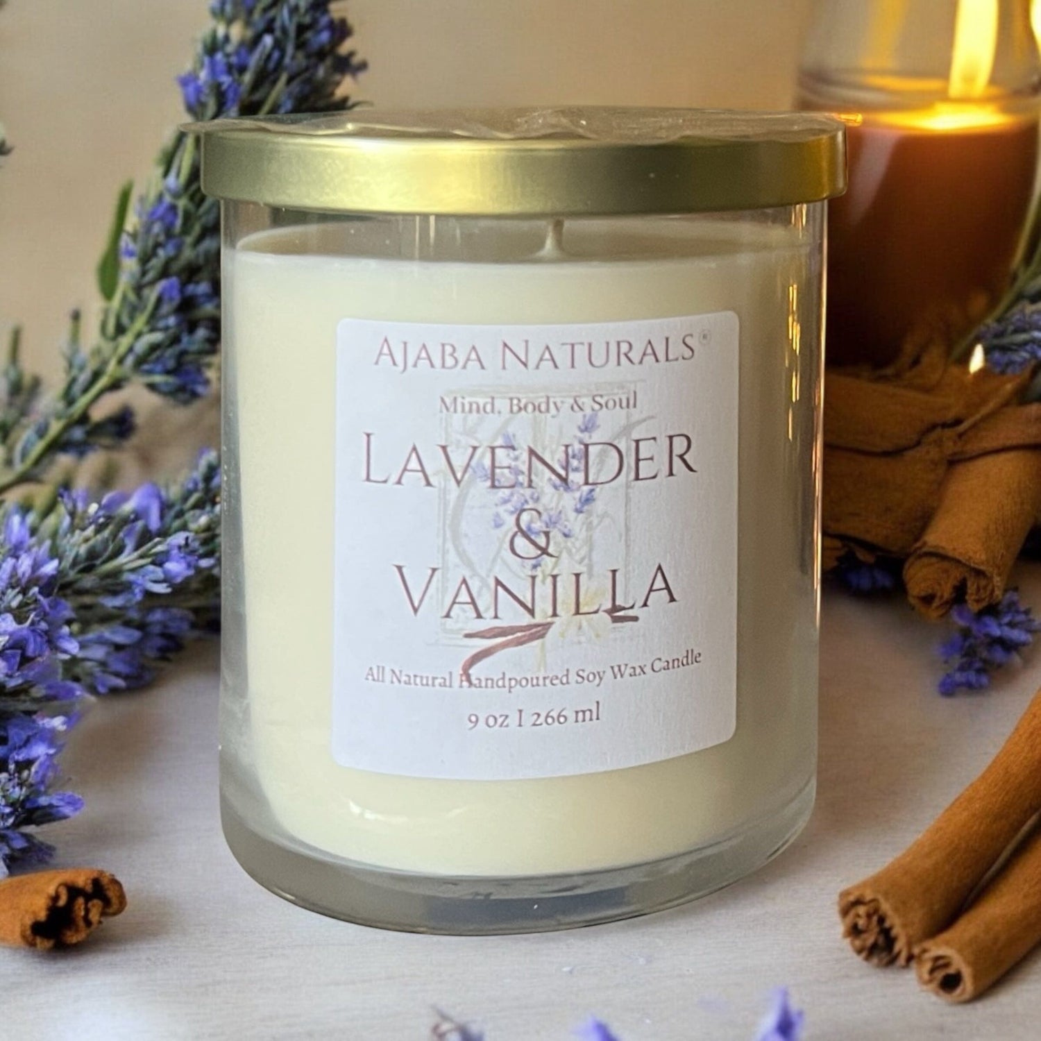 Hand Poured Lavender & Vanilla All Natural Soy Wax Candle Candle AJABA NATURALS®