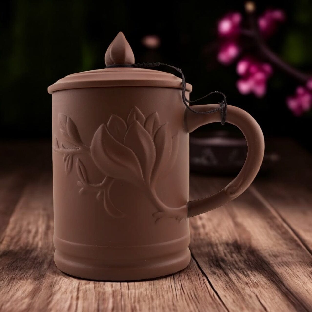 Yi Xing Clay Mug - Embossed Floral - Coffee Brown Original Source