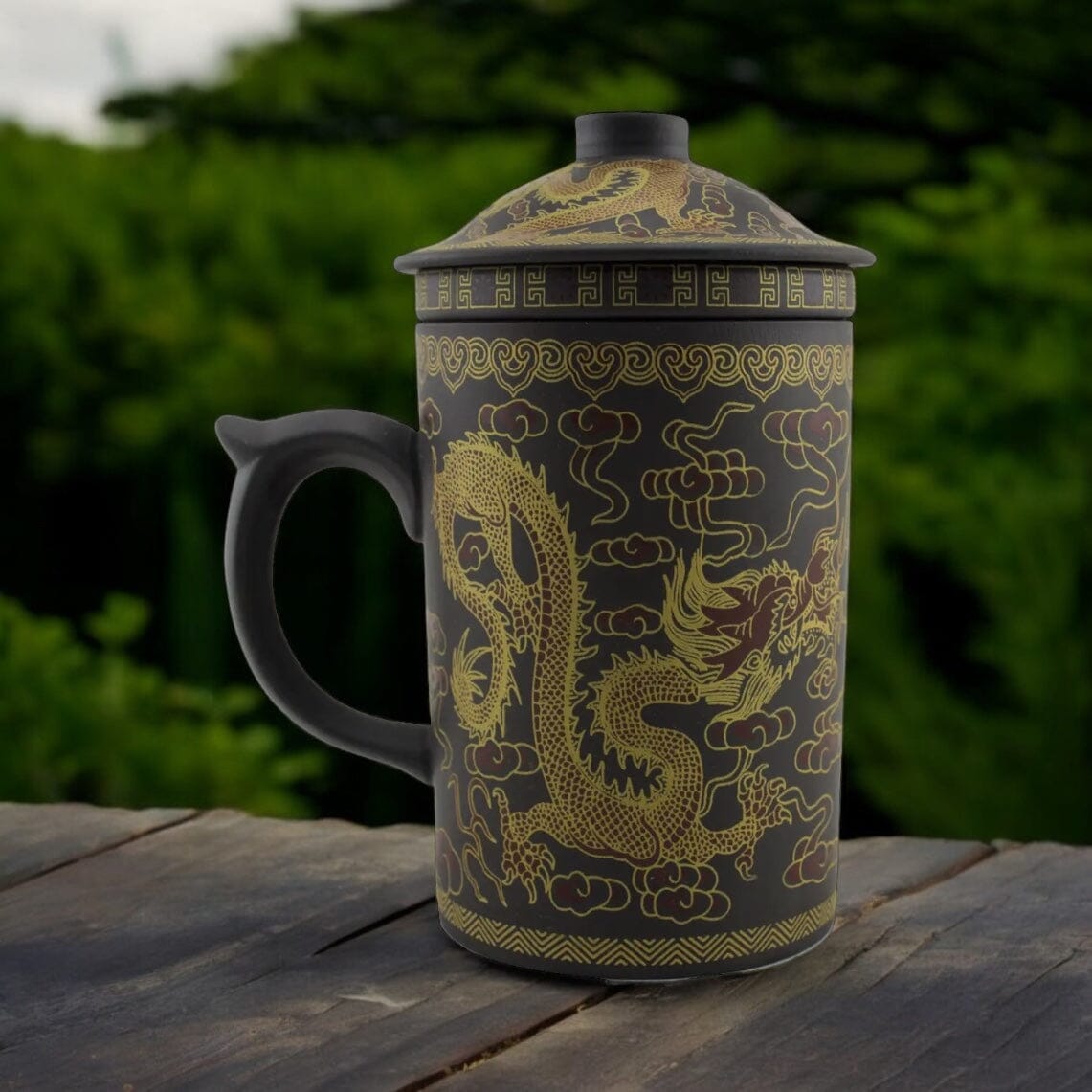 Yi Xing Clay Strainer Mug With Gold Dragon (Brown) Original Source