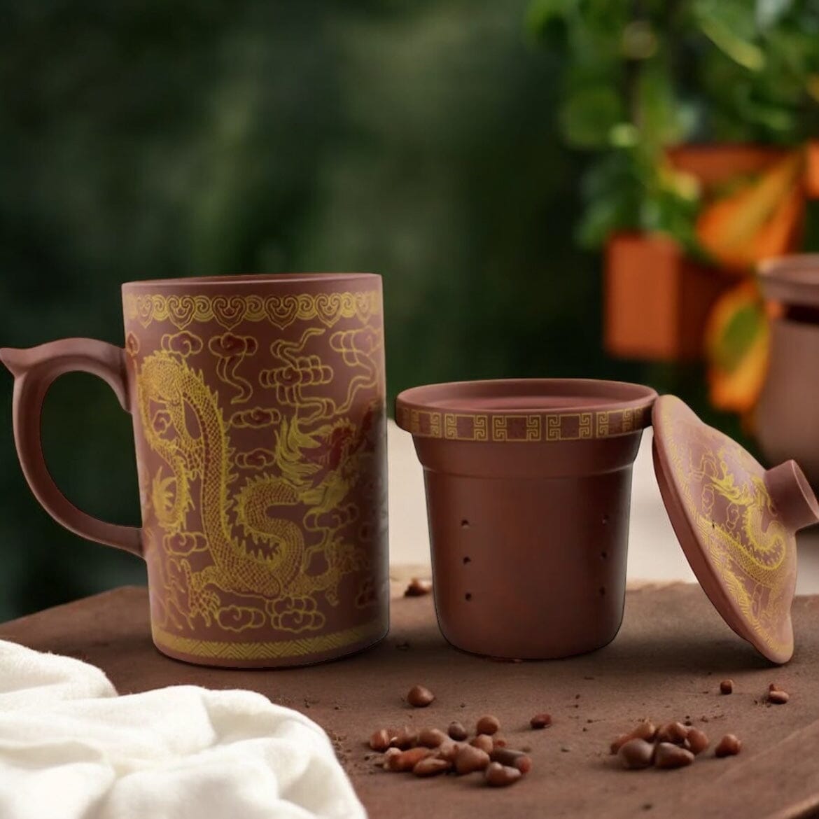 Dragon Print Yi Xing Clay Mug With Strainer Original Source