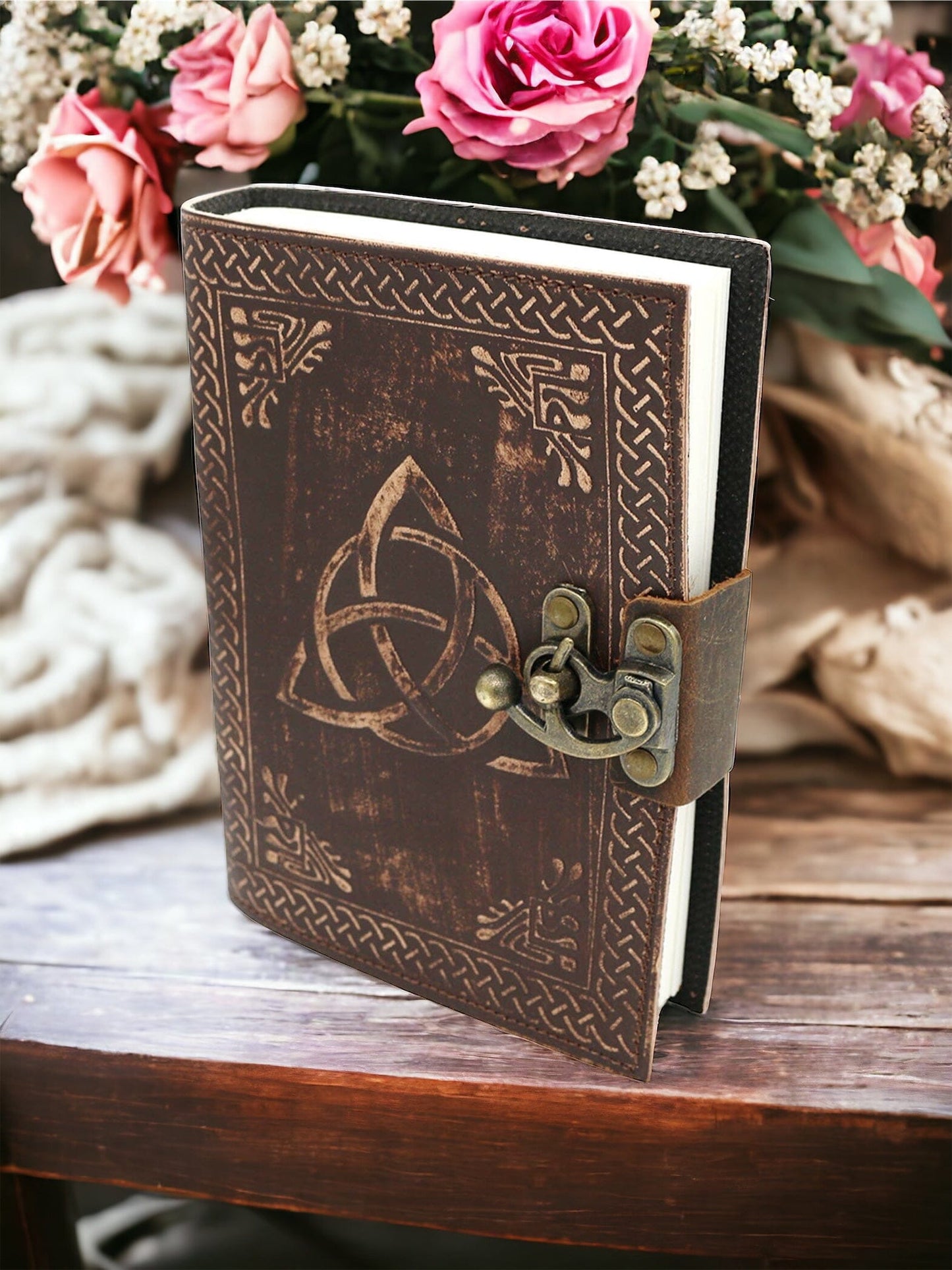 Triquetra Embossed Leather Journal Grimoire Journal AJABA NATURALS®