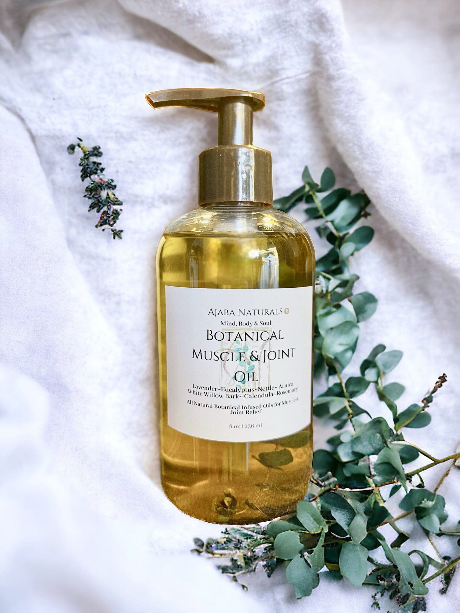 All Natural Eucalyptus & Lavender Muscle and Joint Oil Rubbing Oil AJABA NATURALS® All Natural Eucalyptus & Lavender Muscle and Joint Oil- 8 OZ