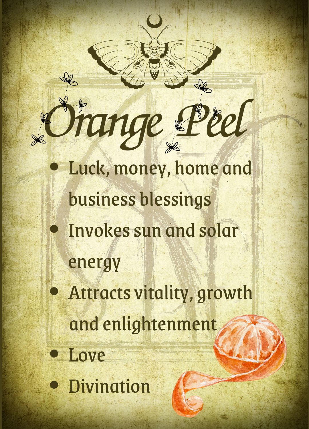 Botanical filled Bottle with Enchanted Garden Faerie Spoon Botanical Herb Bottles for Spells AJABA NATURALS® Orange Peel