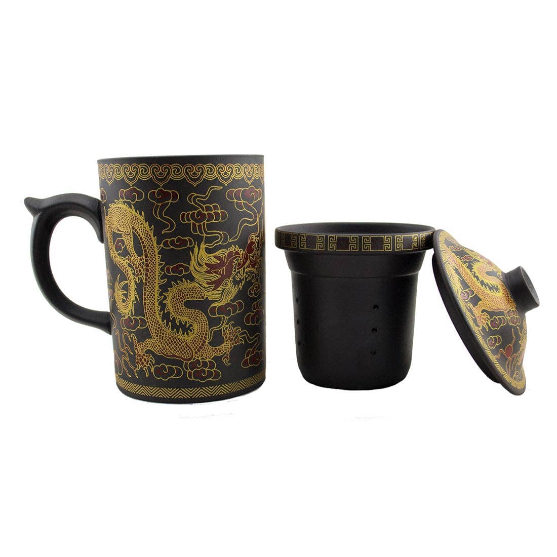 Yi Xing Clay Strainer Mug With Gold Dragon (Brown) Original Source