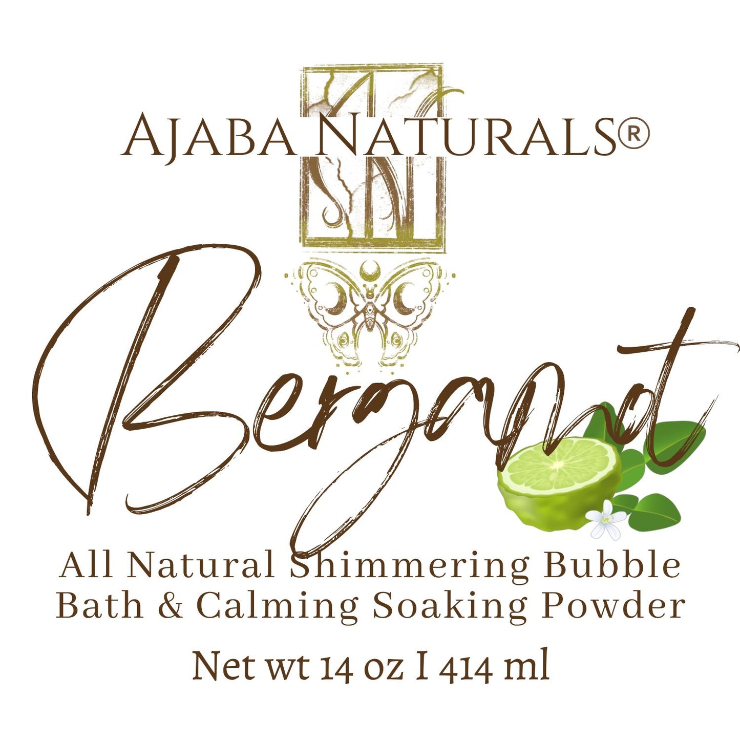All Natural Shimmering Bubble Bath and Calming Soak Powder Bath Soak AJABA NATURALS® Bergamot 