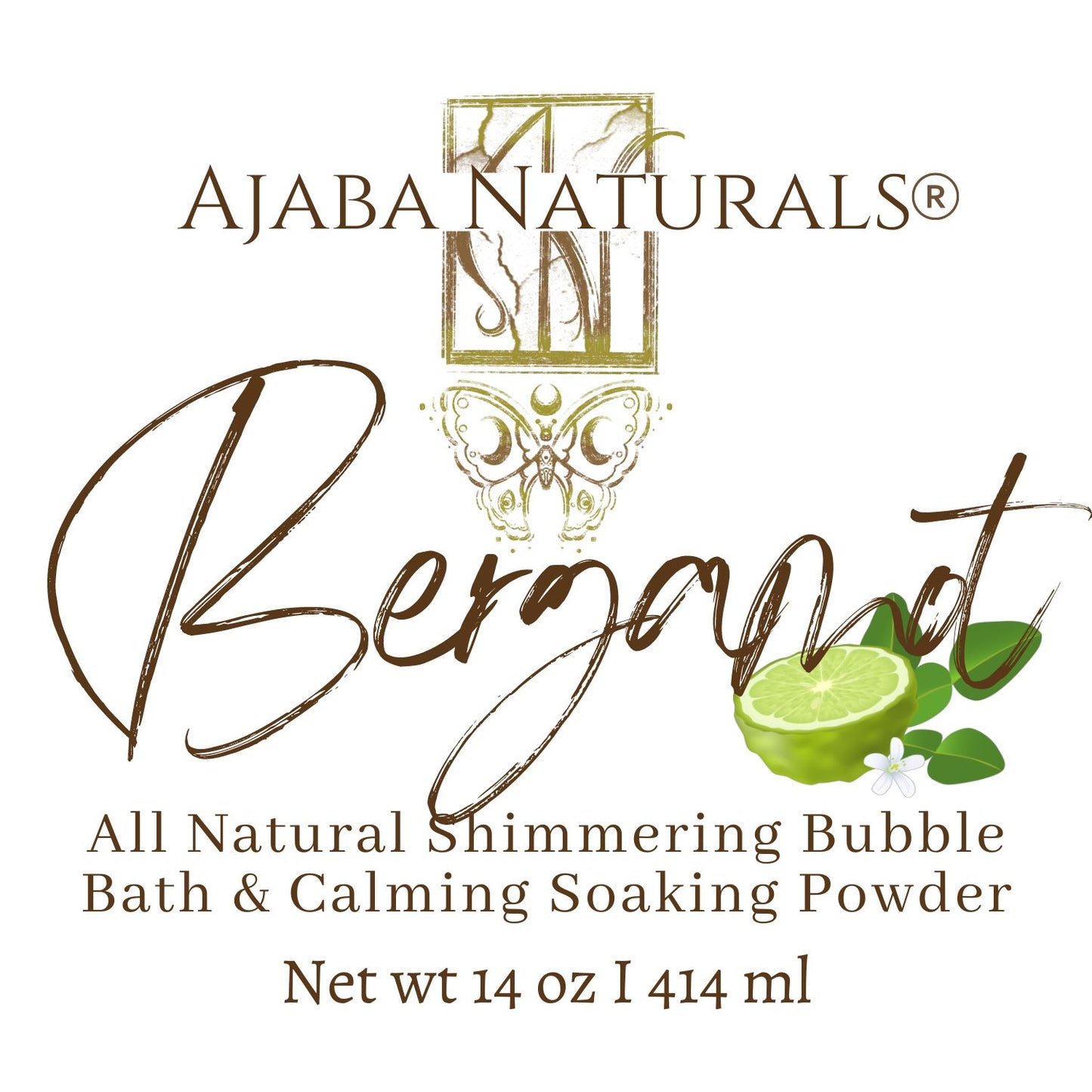 All Natural Shimmering Bubble Bath and Calming Soak Powder Bath Soak AJABA NATURALS® Bergamot