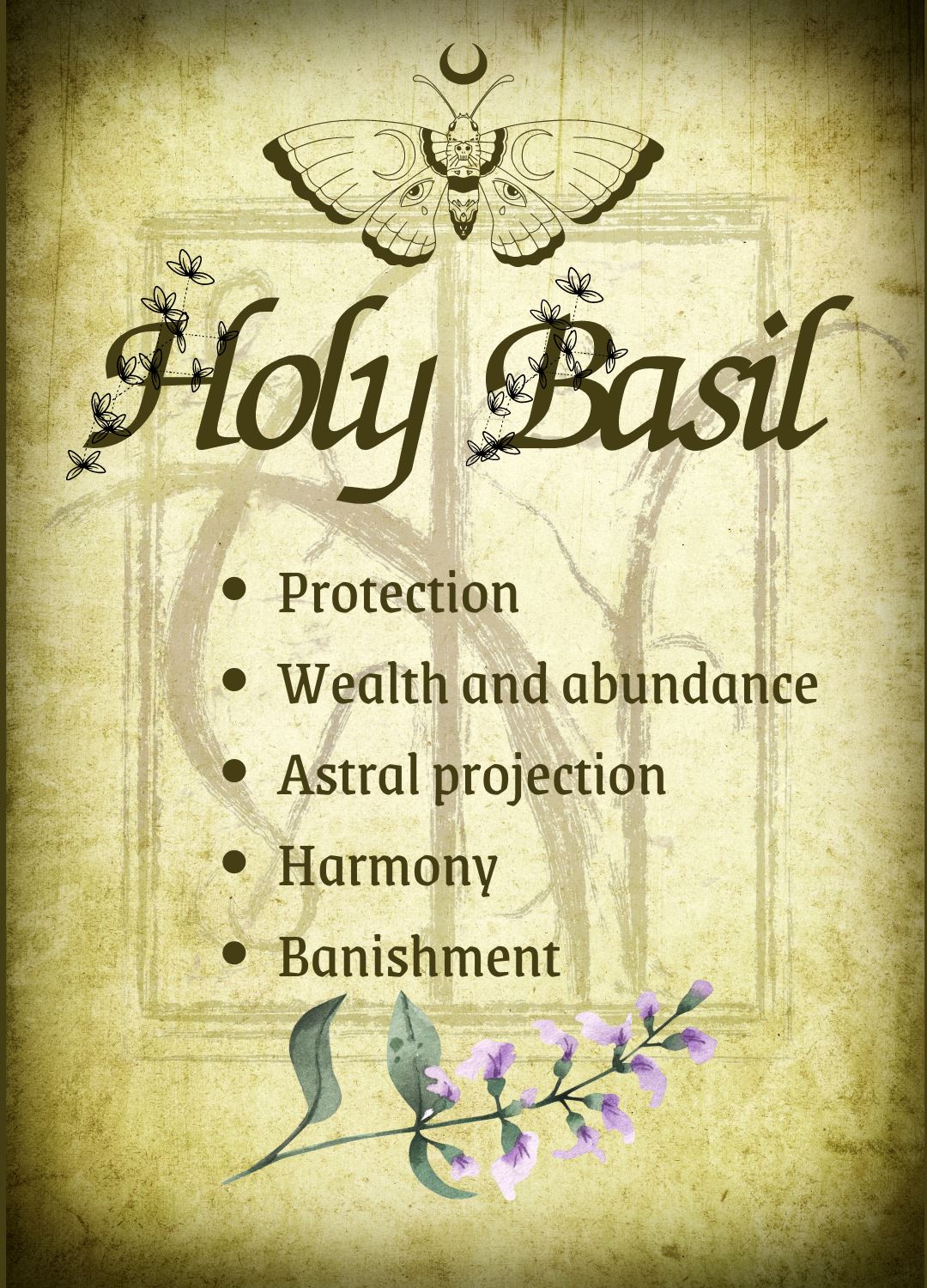 Botanical filled Bottle with Enchanted Garden Faerie Spoon Botanical Herb Bottles for Spells AJABA NATURALS® Holy Basil