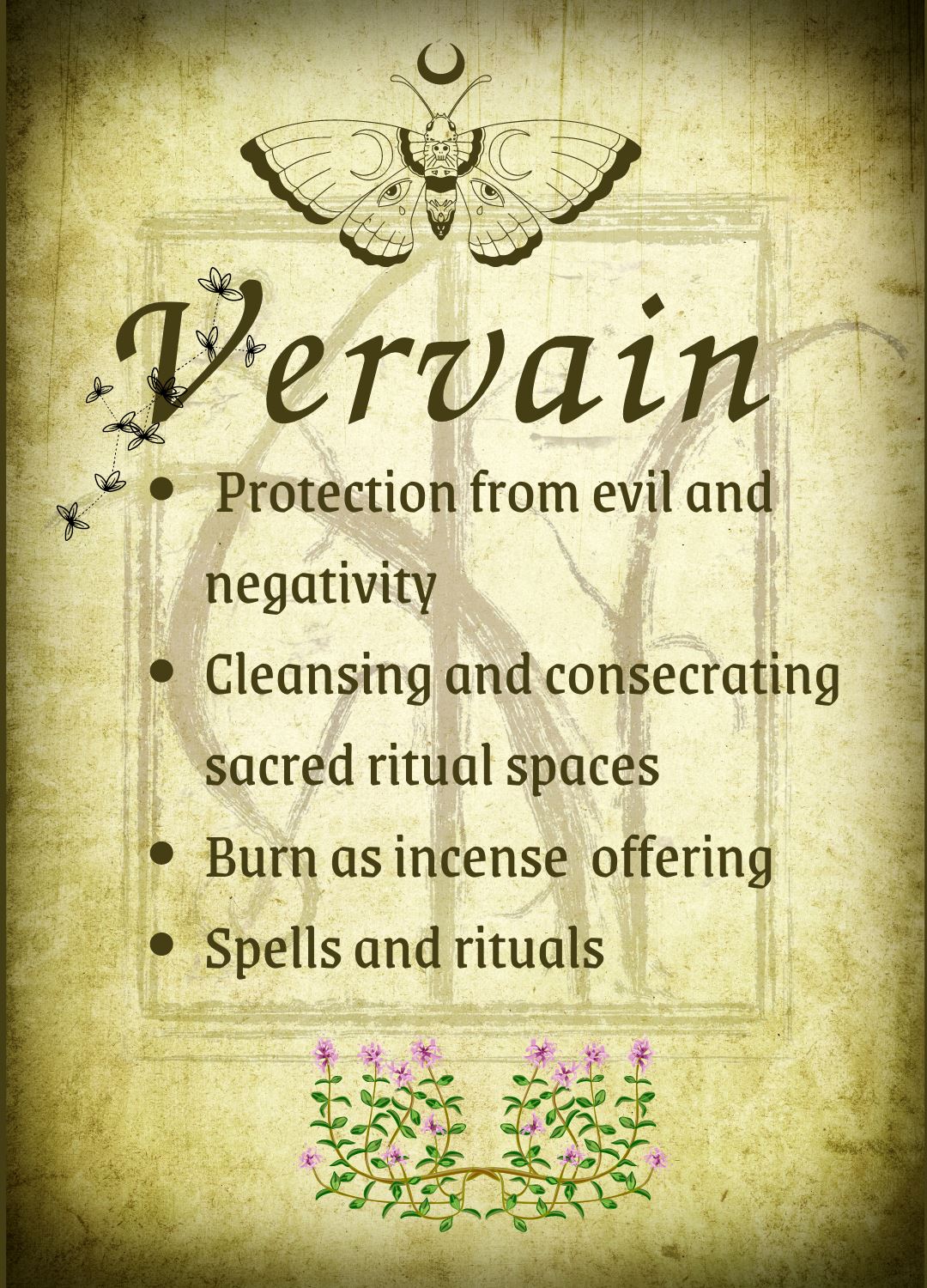 Botanical filled Bottle with Enchanted Garden Faerie Spoon Botanical Herb Bottles for Spells AJABA NATURALS® Vervain