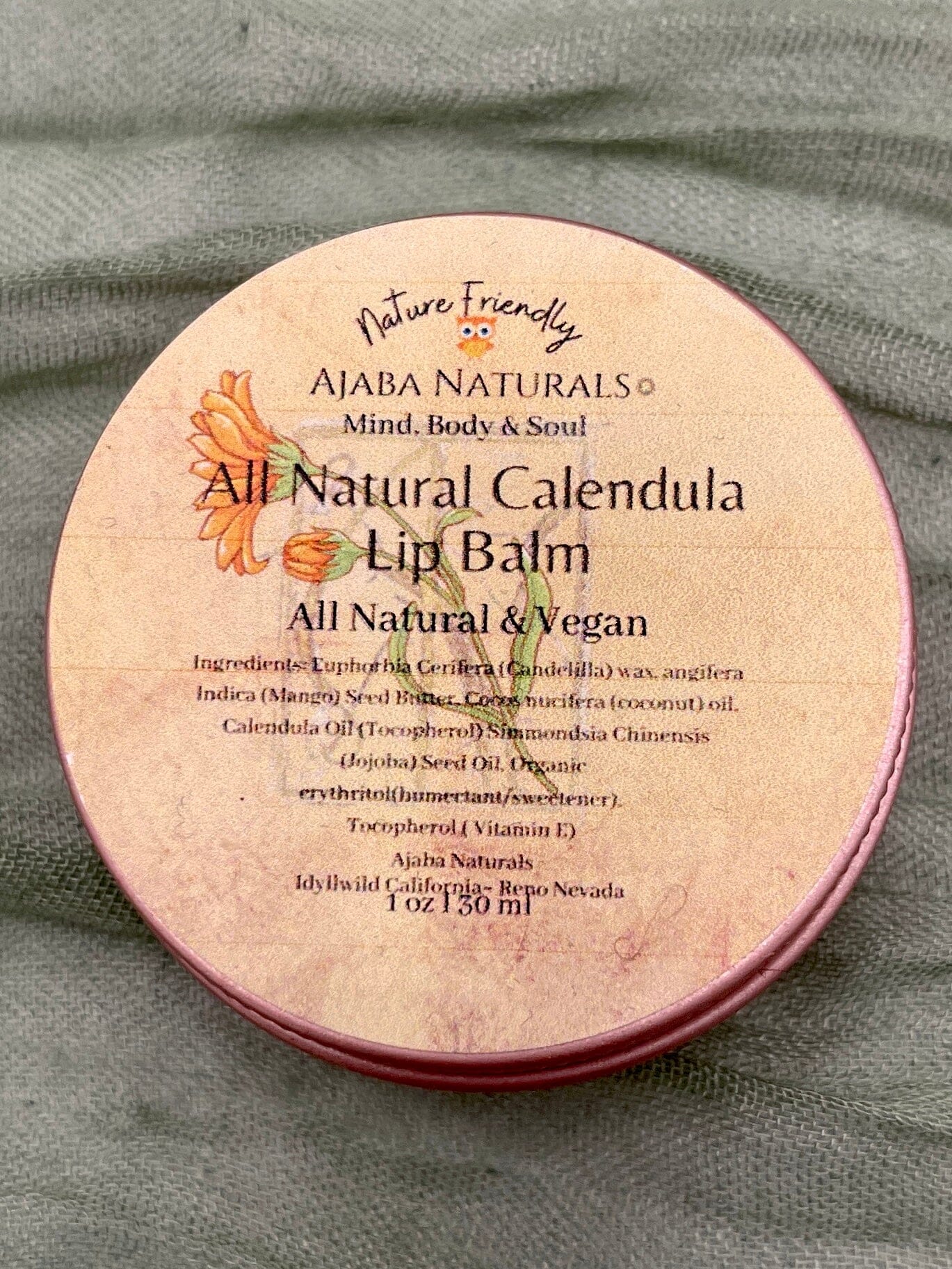 All Natural Calendula Lip Balm Lip Balms AJABA NATURALS® Tin 1 oz