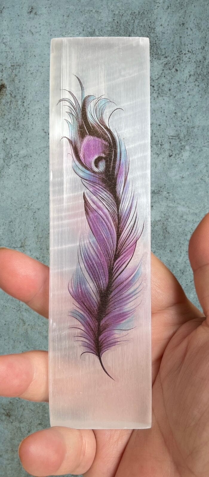 Painted Natural Selenite with Peacock Feather Crystals AJABA NATURALS® 