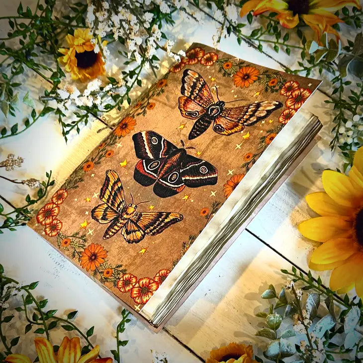 Handmade Vintage-Inspired Magick Journal by NOMAD Moon Magic Journal AJABA NATURALS® Witchy Moth Design 