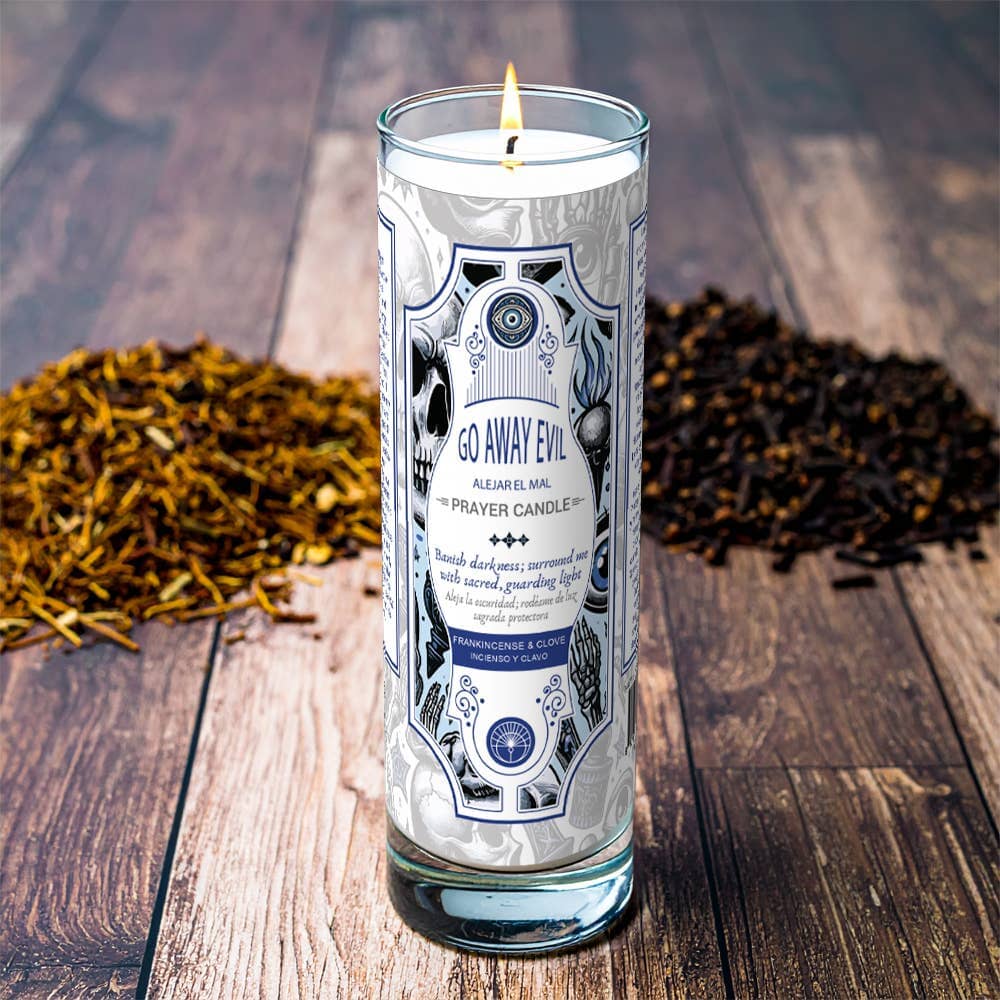 Go Away Evil Prayer Candle 8" (9.5 oz) Designs by Deekay Inc. 