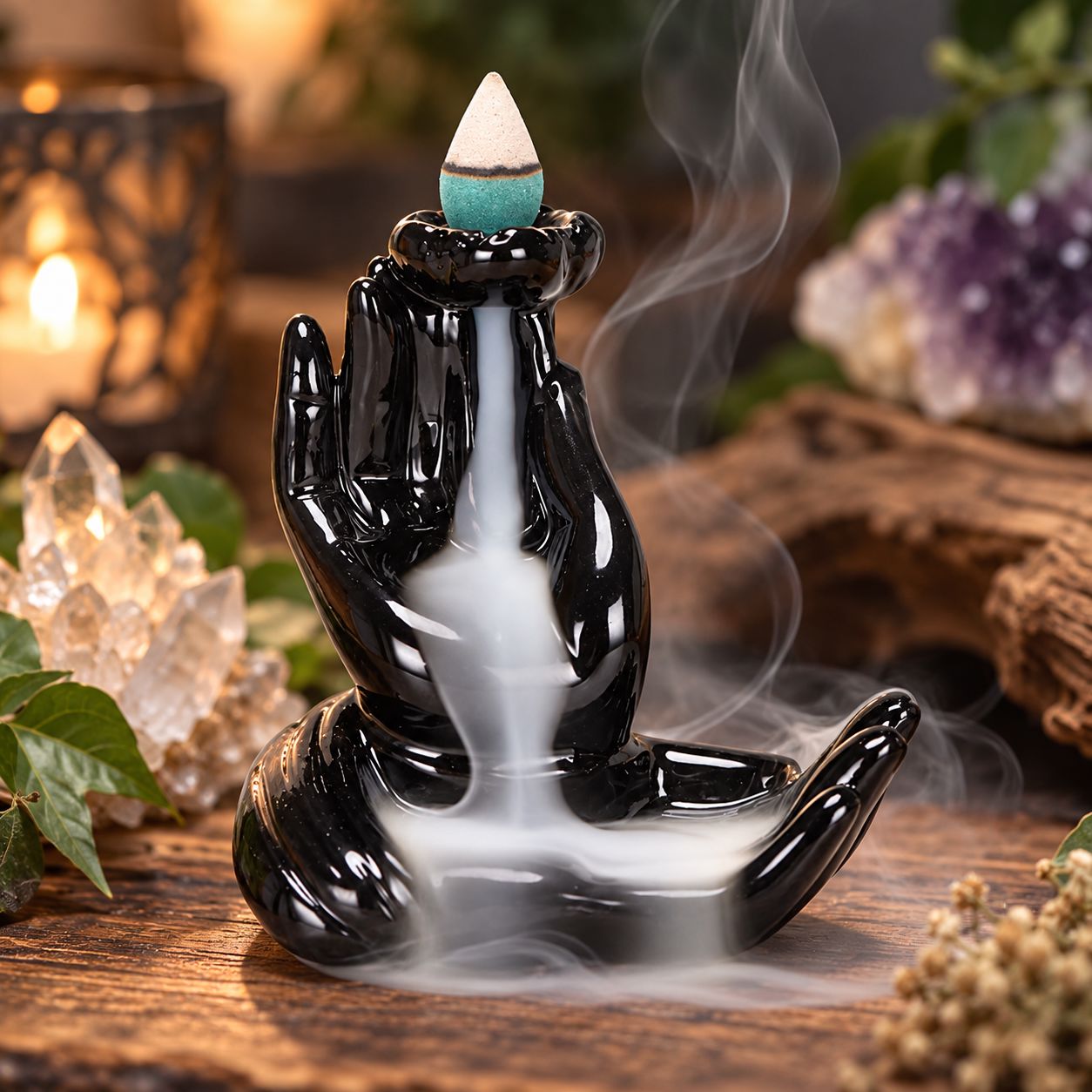 Ceramic Backflow Burner: Meditation Hands Designs by Deekay Inc. 