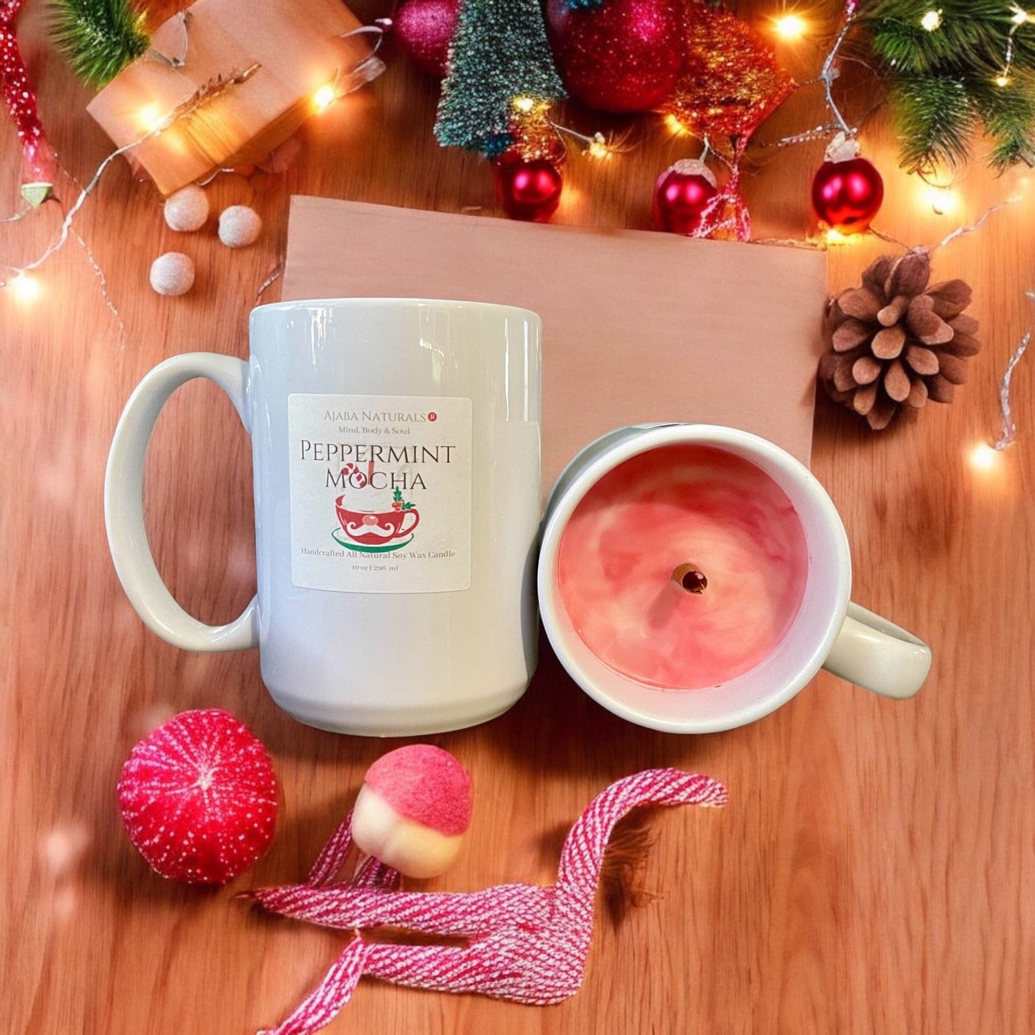 Peppermint Mocha Handcrafted Soy Wax Candle in Mug AJABA NATURALS® 