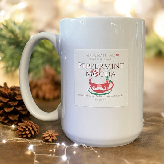 Peppermint Mocha Handcrafted Soy Wax Candle in Mug AJABA NATURALS® 