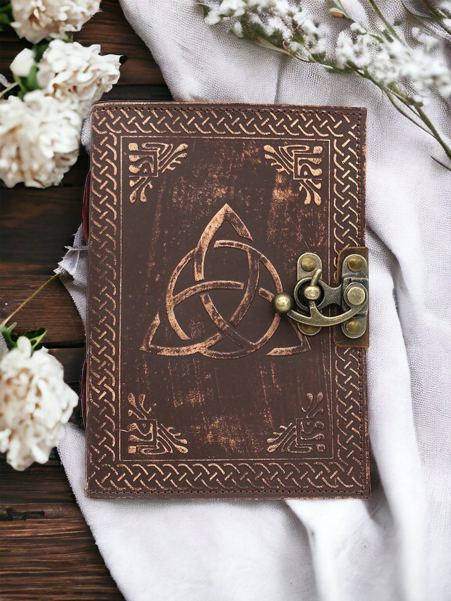 Triquetra Embossed Leather Journal Grimoire Journal AJABA NATURALS® 