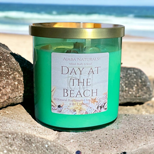 Day At The Beach All Natural Hand Poured Soy Wax Candle Candle AJABA NATURALS® 8 oz medium glass vessel 