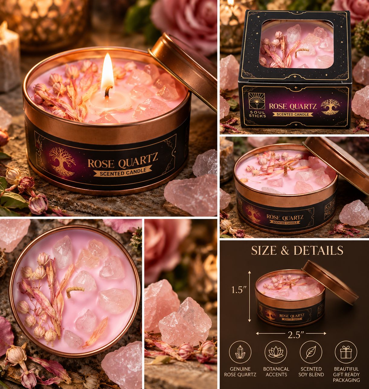 Rose Quartz Crystal Smudge Candle Candle Designs by Deekay Inc. 