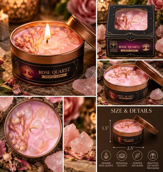 Rose Quartz Crystal Smudge Candle Candle Designs by Deekay Inc. 