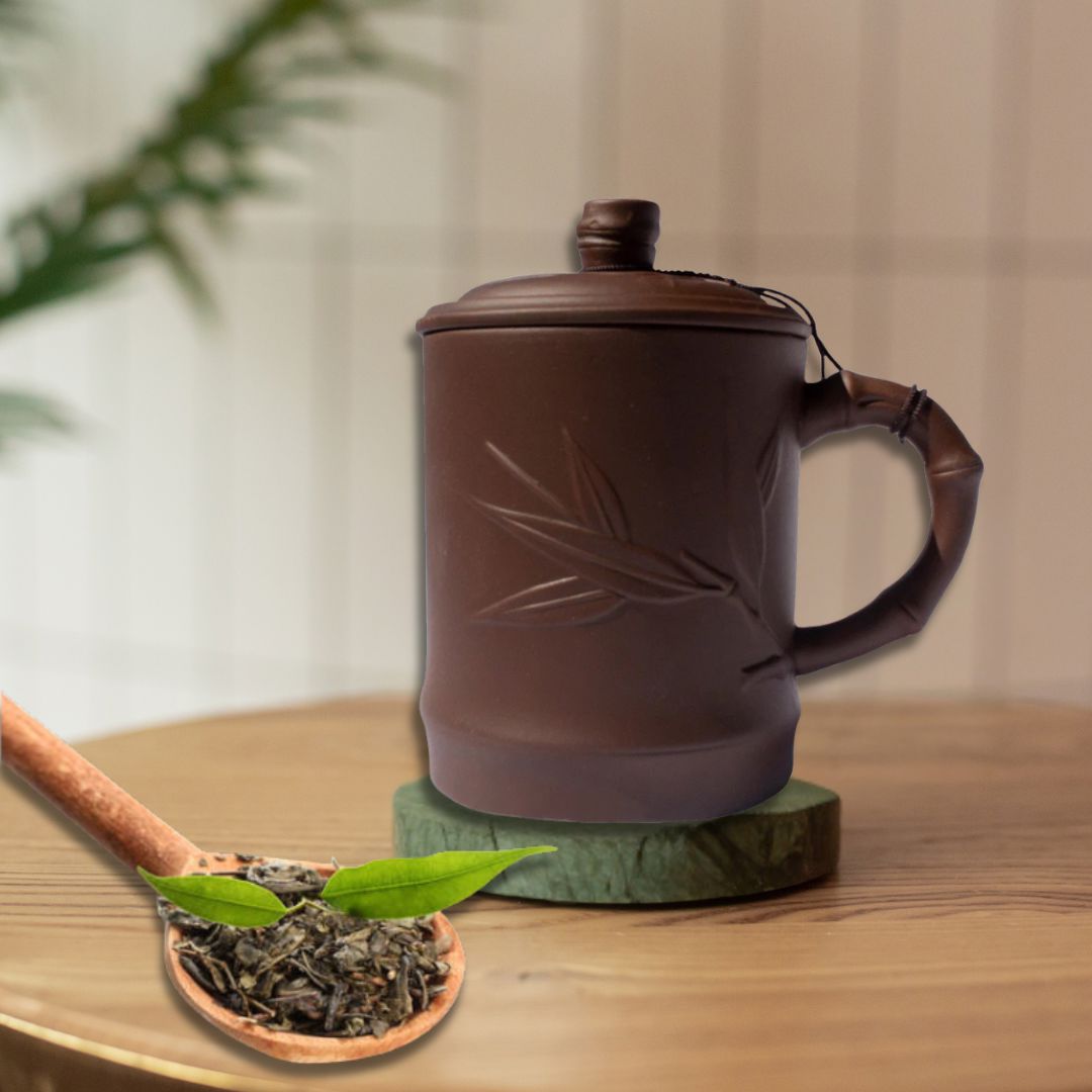 Yi Xing Clay Mug - Embossed Bamboo - Dark Brown Original Source 