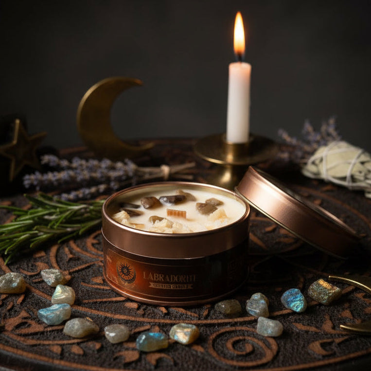 Labradorite Crystal Smudge Candle Candle Designs by Deekay Inc. 