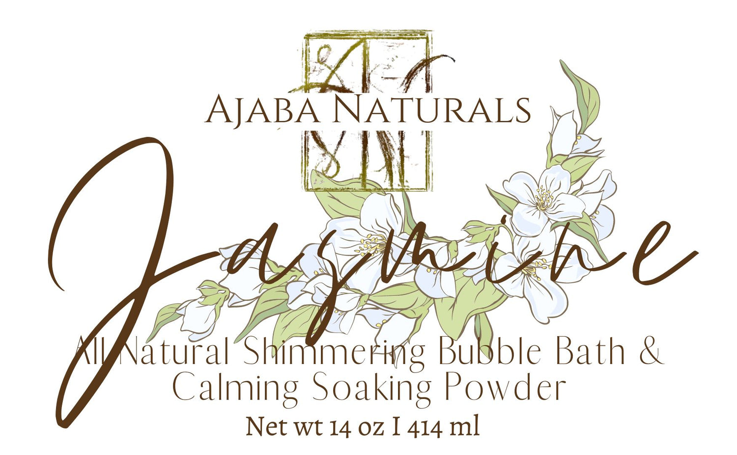 All Natural Shimmering Bubble Bath and Calming Soak Powder Bath Soak AJABA NATURALS® Jasmine 