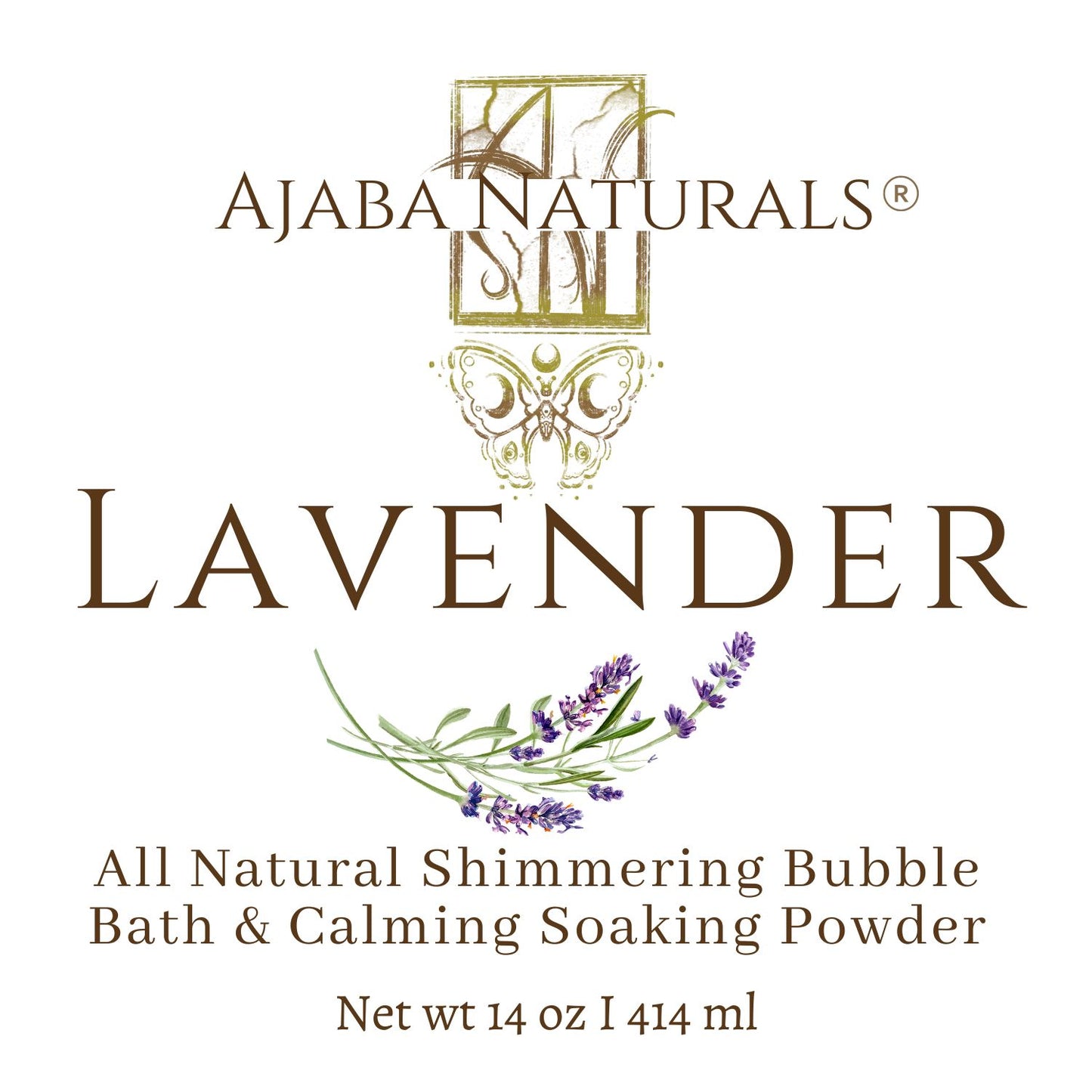 All Natural Shimmering Bubble Bath and Calming Soak Powder Bath Soak AJABA NATURALS® Lavender 