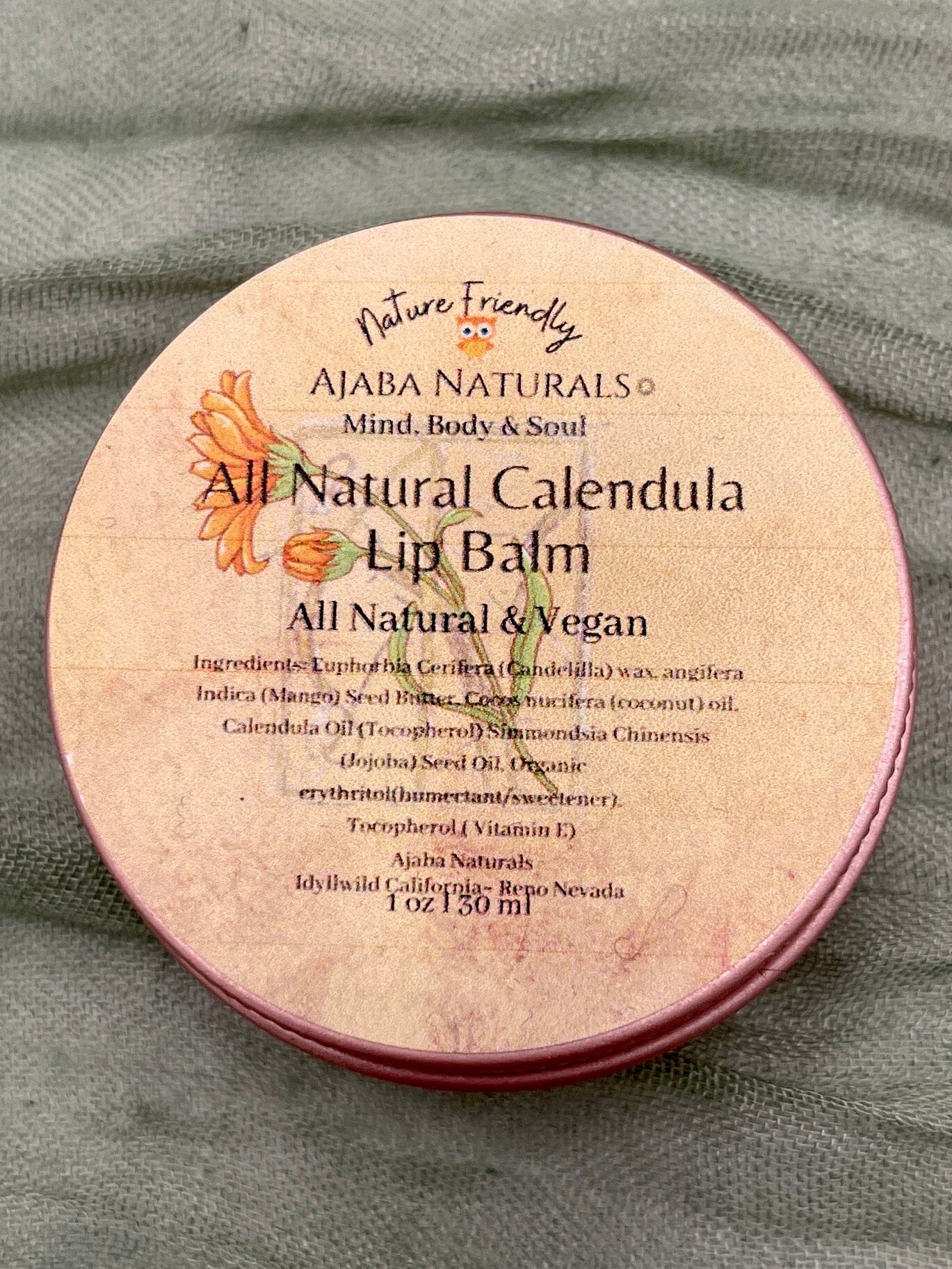 All Natural Calendula Lip Balm Lip Balms AJABA NATURALS® Tin 1 oz 
