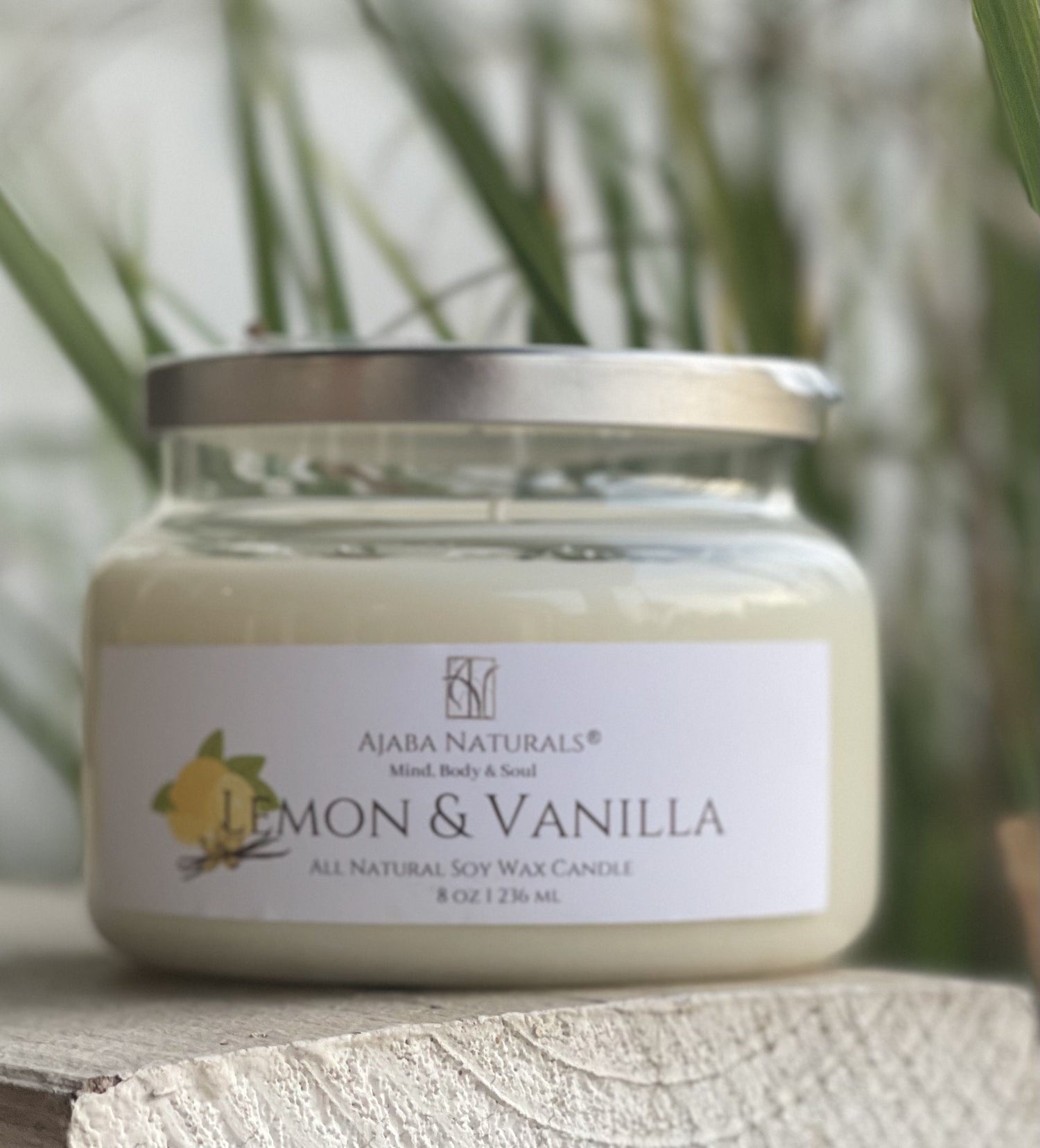 All Natural Lemon & Vanilla Soy Wax Candle AJABA NATURALS® 