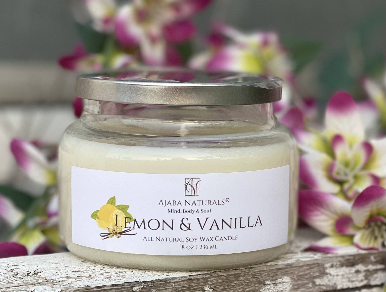 All Natural Lemon & Vanilla Soy Wax Candle AJABA NATURALS® 